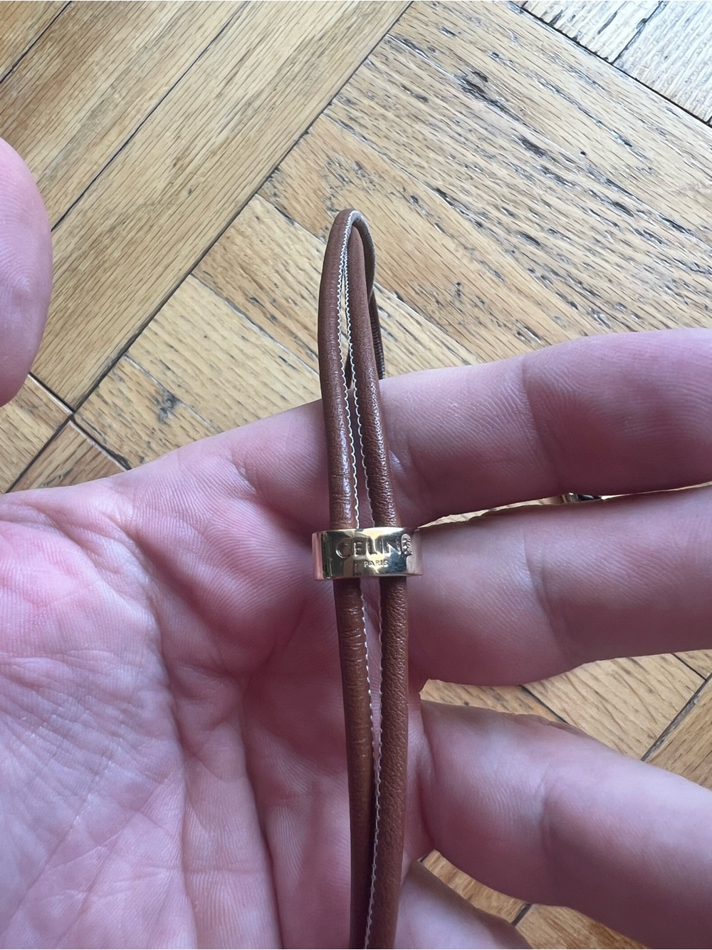 Celine Brown Leather Sunglass Strap with Gold Accents - Picture 2 of 4